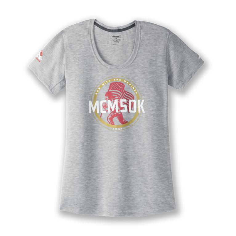 Brooks Women's MCM21 Distance Graphic tee Short Sleeve Running Shirt - Heather Ash/50K/Grey (PHMW863